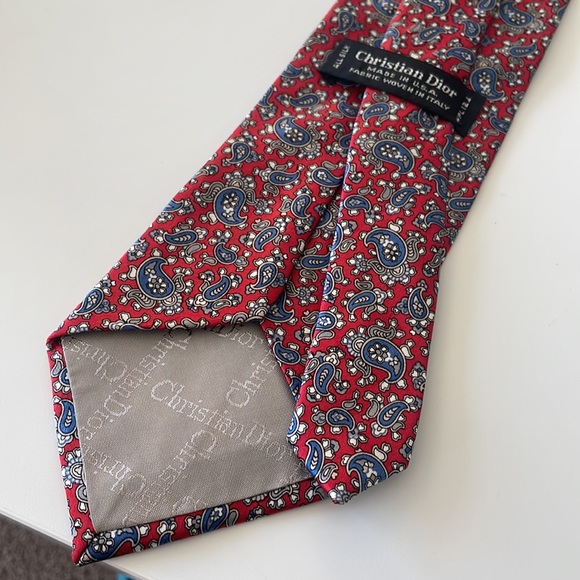 NWOT Christian Dior Red Men’s Paisley Cannage Tie All Silk - Picture 6 of 6